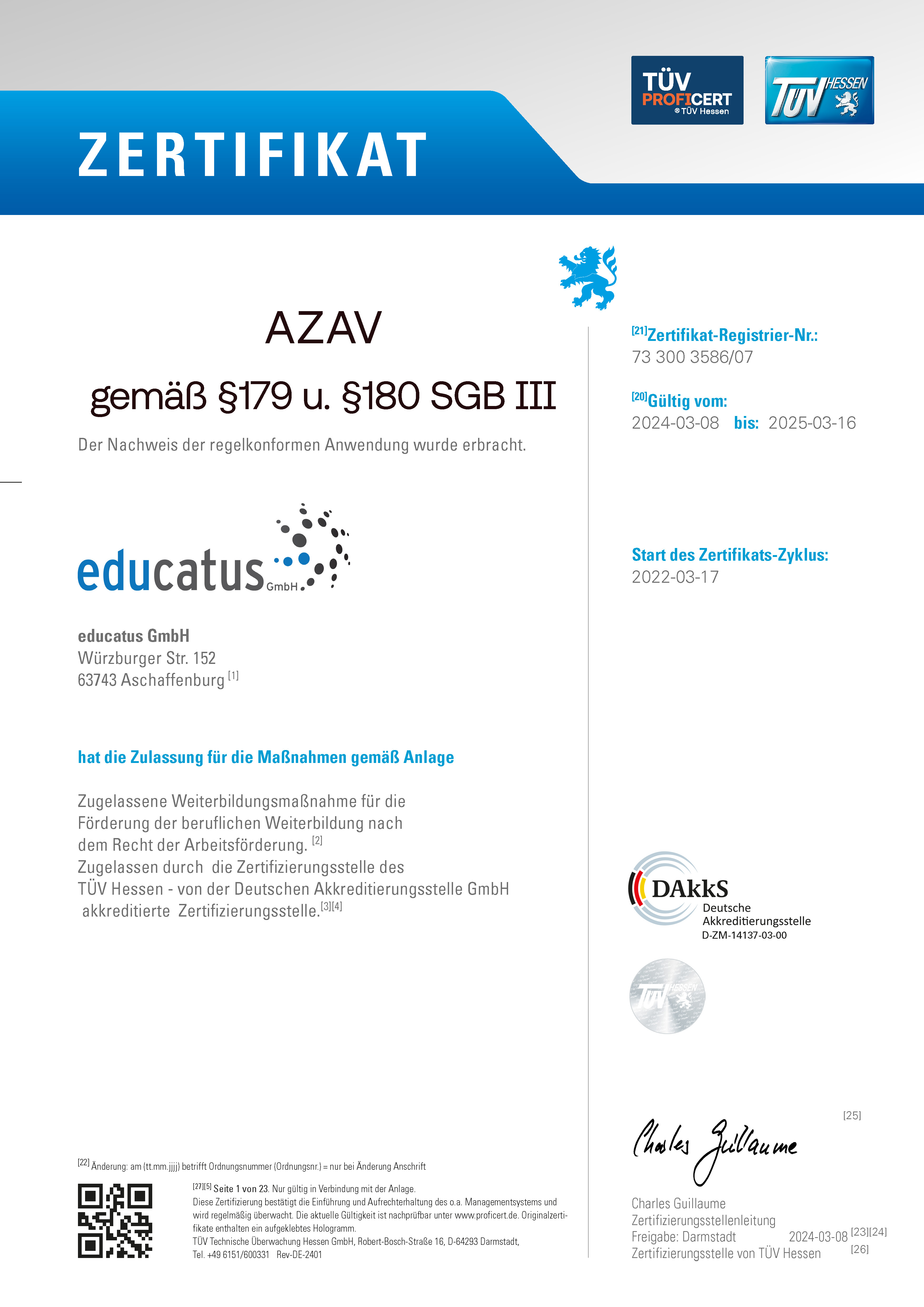 educatus GmbH - Zertifikat TÜV Trägerzulassung